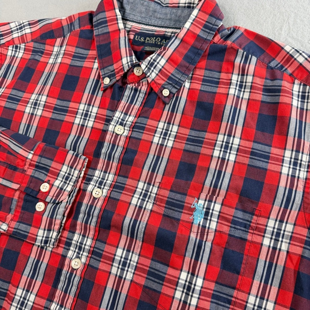 U.S. Polo Assn. Button Down Mens XL Red Plaid Long Sleeve Shirt Classic American